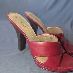 Nine West Red Leather High Heel Slide Sandals